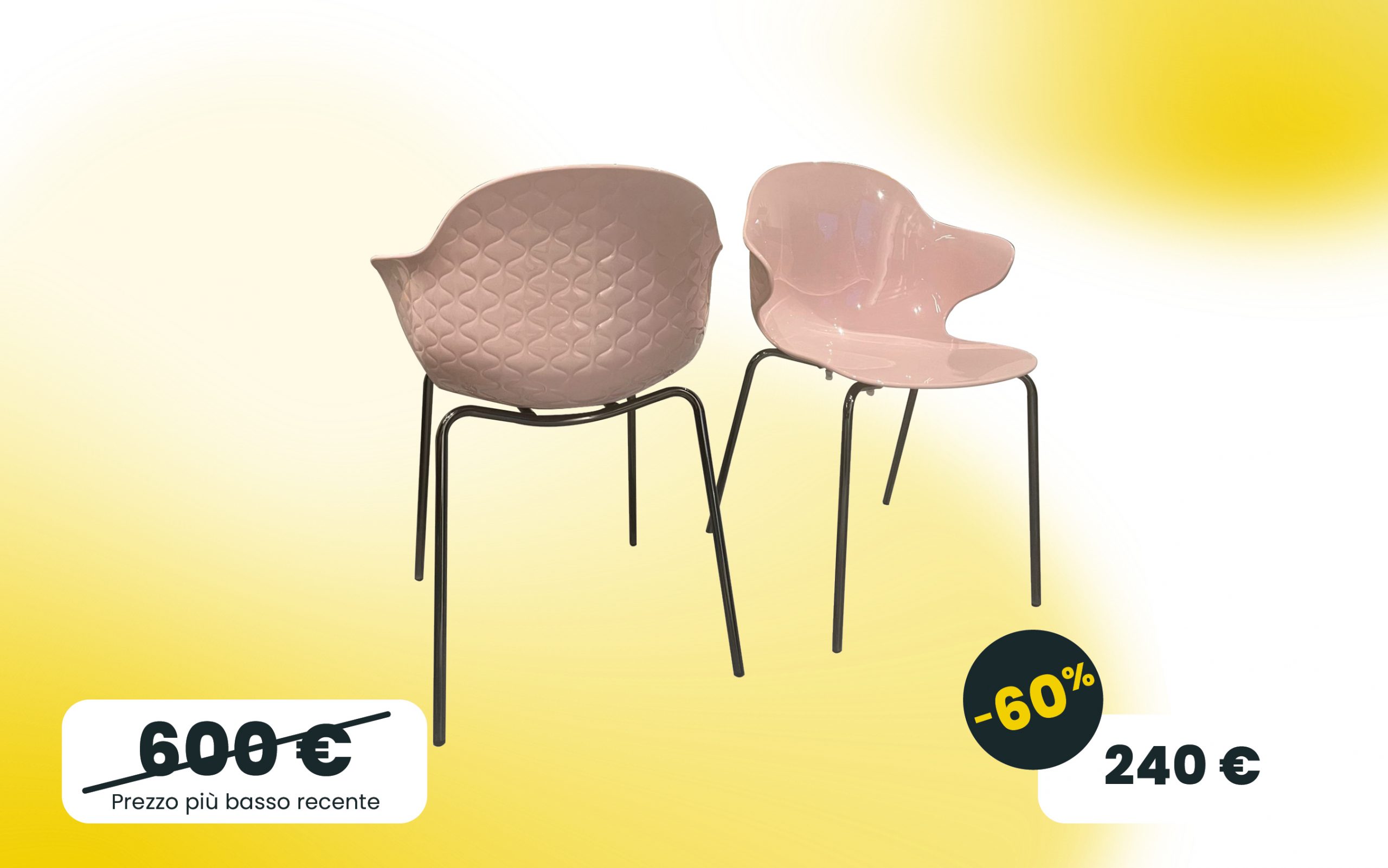 Coppia sedie Saint Tropez Connubia in polipropilene Rosa e struttura in metallo Nero